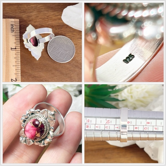 Rose Red Dahlia Turquoise Navajo Style Ring Size 9 Pure Sterling Silver 925 New - Picture 11 of 12